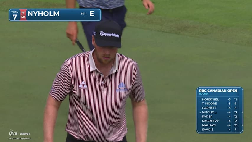 Pontus Nyholm sinks 8-foot birdie putt on No. 7 at RBC Canadian