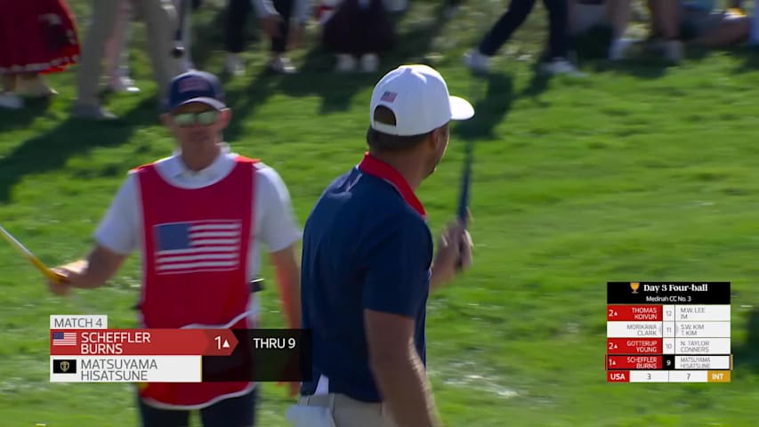Sam Burns makes birdie on No. 9 at the 2026 Presidents Cup