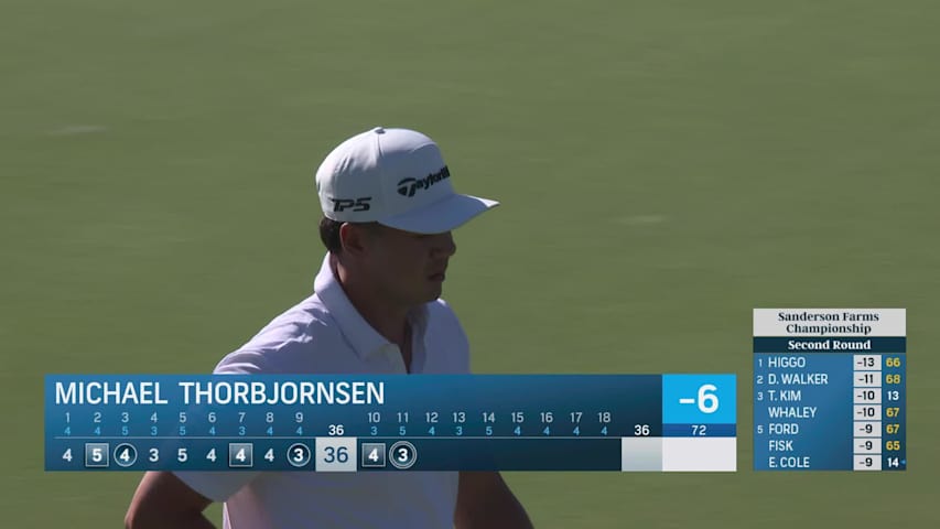 Michael Thorbjornsen sinks 31-foot eagle putt on No. 11 at Sanderson Farms