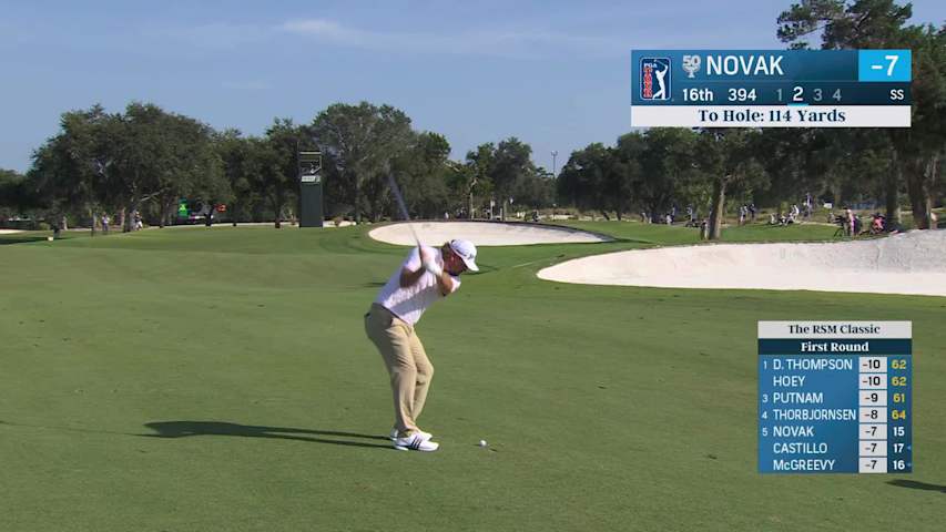 Andrew Novak hits 107-yard approach to 8 feet, sets up birdie on No. 16 at The RSM Classic