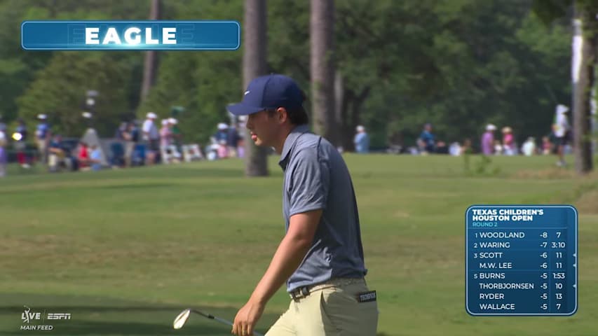 Davis Thompson holes out 81-foot eagle putt on No. 8 at Texas Children's