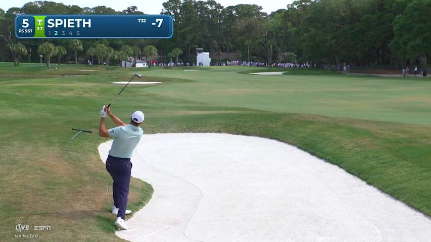 Jordan Spieth gets up-and-down from 88 yards for birdie on No. 5 at RBC Heritage