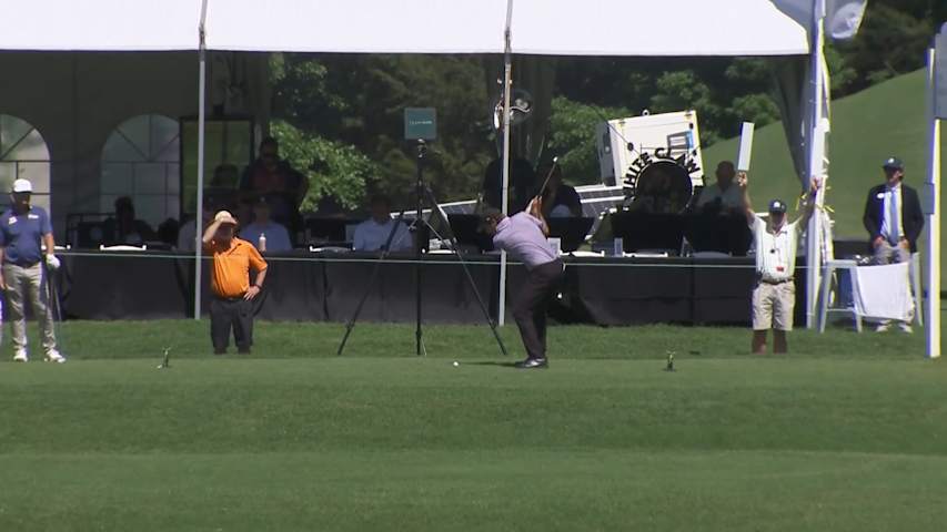Mario Tiziani throws a dart to set up birdie at Tradition