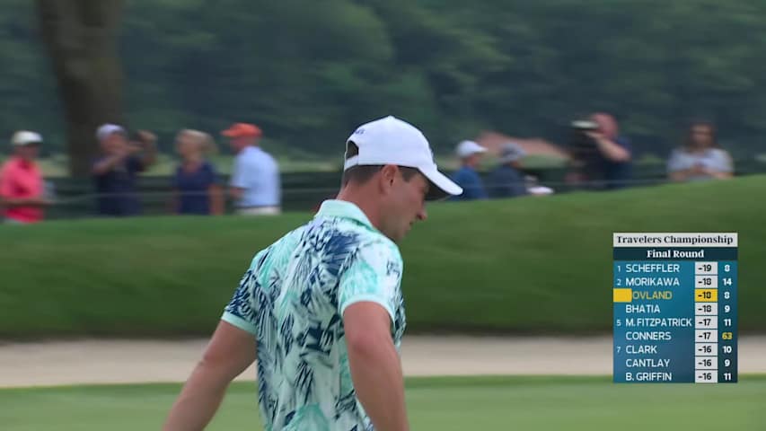 Viktor Hovland's 140-yard approach sets up birdie on No. 9 at Travelers