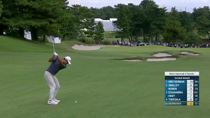 Collin Morikawa hits 124-yard approach to 10 feet, sets up birdie on No. 9 at Baycurrent