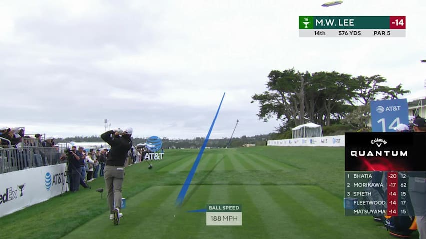 Min Woo Lee hits 232-yard approach to 3 feet, sets up eagle on No. 14 at AT&T Pebble Beach