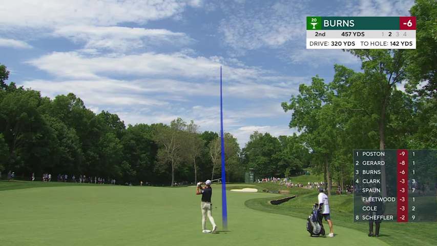 Sam Burns's 145-yard approach sets up birdie on No. 2 at the Memorial