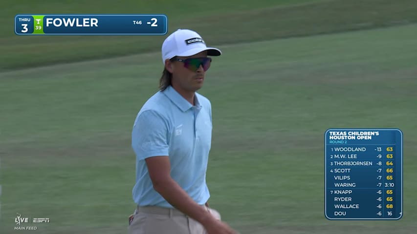 Rickie Fowler makes 4-foot birdie putt on No. 3 at Texas Children's