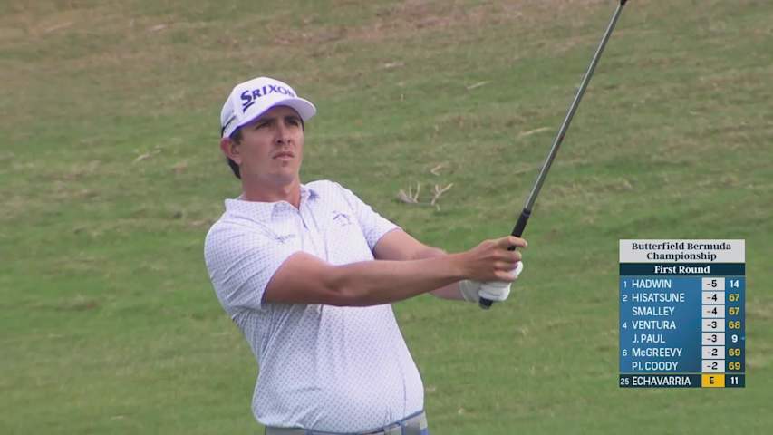 Nico Echavarria flights approach close for birdie on No. 12 at Butterfield Bermuda