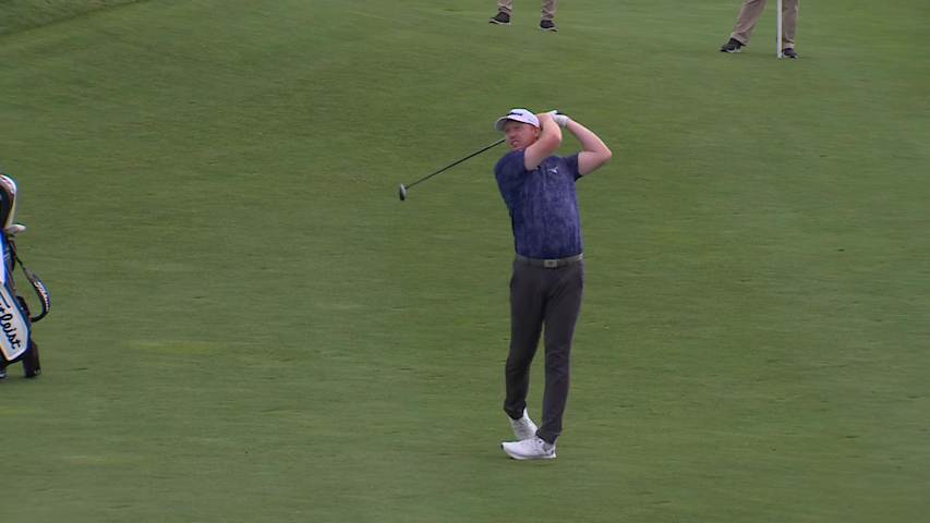 Hayden Springer chips in from 41 yards for birdie on No. 7 at Bank of Utah