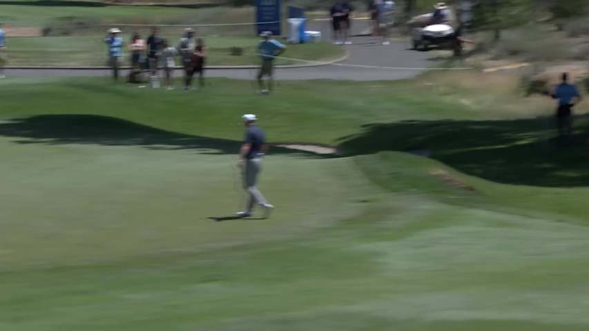 Ben Polland chips-in out of the sand for eagle on No. 17 at Barracuda