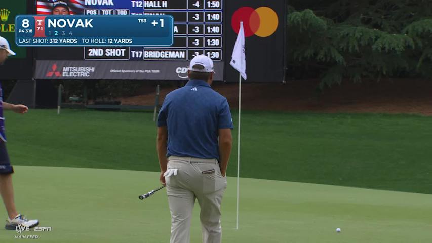 Andrew Novak sinks 3-foot putt for birdie on No. 8 at Truist Championship