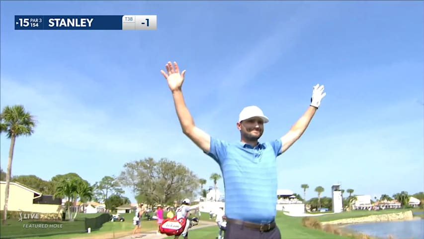 Kyle Stanley holes 94-yard shot from the drop zone on No. 15 for a par-save at Honda