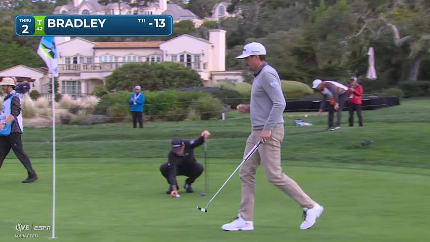 Keegan Bradley chips in from 21 feet for eagle on No. 2 at AT&T Pebble Beach