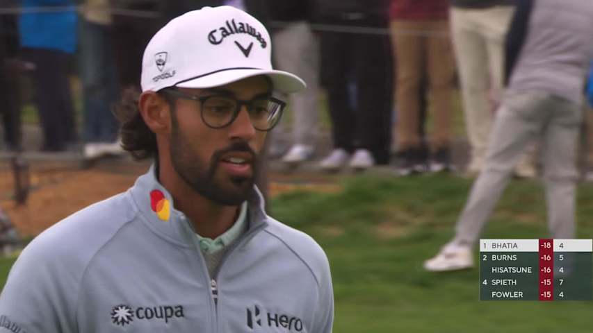 Akshay Bhatia buries 28-foot birdie putt on No. 5 at AT&T Pebble Beach