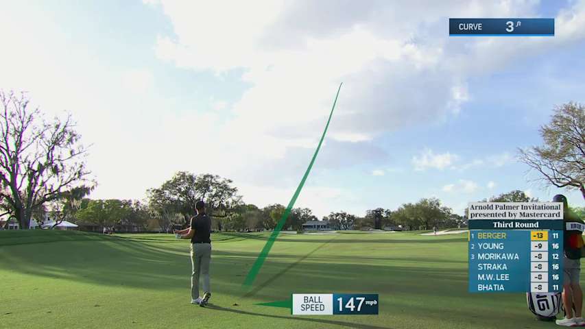 Daniel Berger taps in from 2 feet for birdie on No. 12 at Arnold Palmer