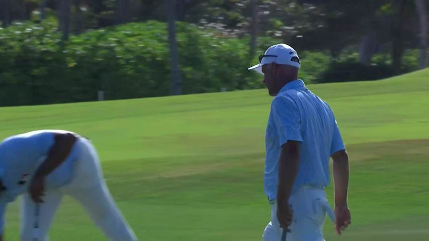 Cameron Percy drains birdie putt at Corales Puntacana