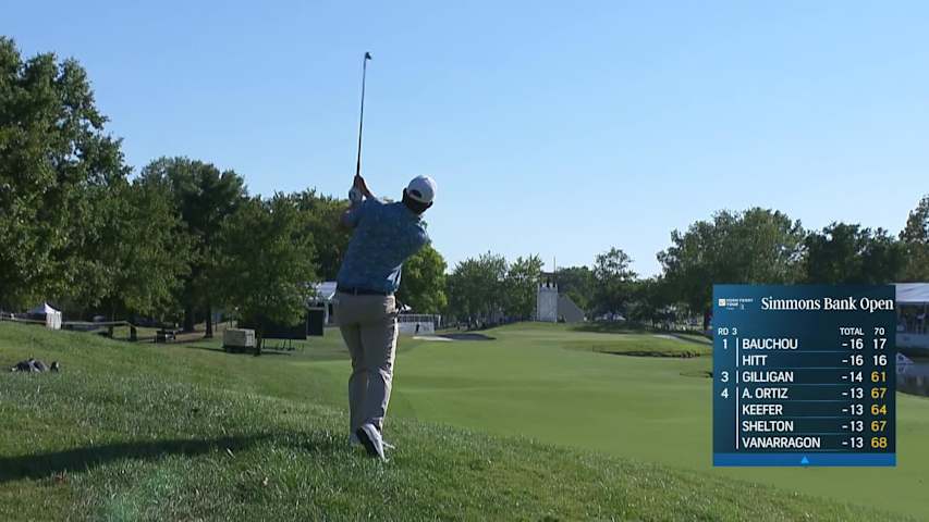 Zach Bauchou sinks a long-range putt for closing birdie at Simmons Bank Open