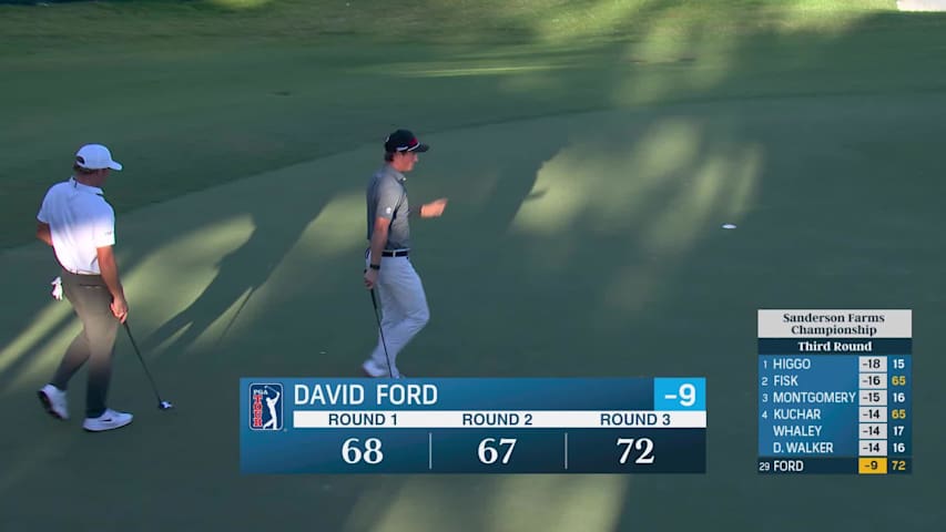 David Ford holes out from 28 feet in fairway for birdie on No. 18 at Sanderson Farms