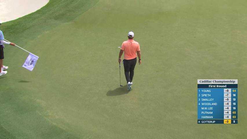 Chris Gotterup sinks 19-foot putt for birdie on No. 5 at Cadillac