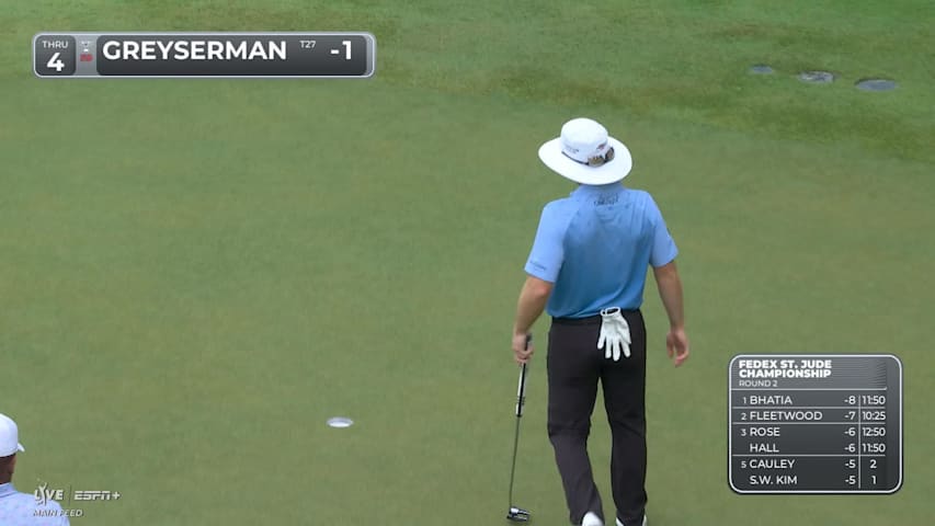 Max Greyserman sinks a 20-foot birdie putt at FedEx St. Jude