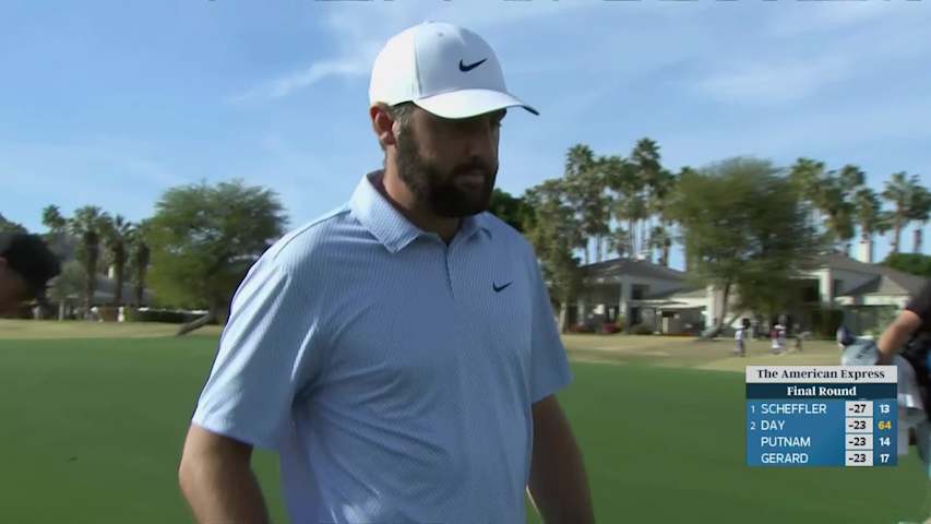 Scottie Scheffler hits 79-yard approach to 4 feet, birdies No. 14 at The American Express