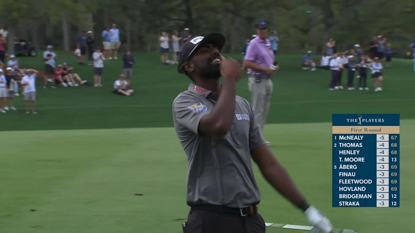 Sahith Theegala holes out 99-yard approach for eagle at THE PLAYERS