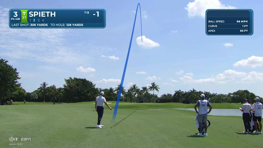 Jordan Spieth's 127-yard approach sets up birdie on No. 3 at Cadillac