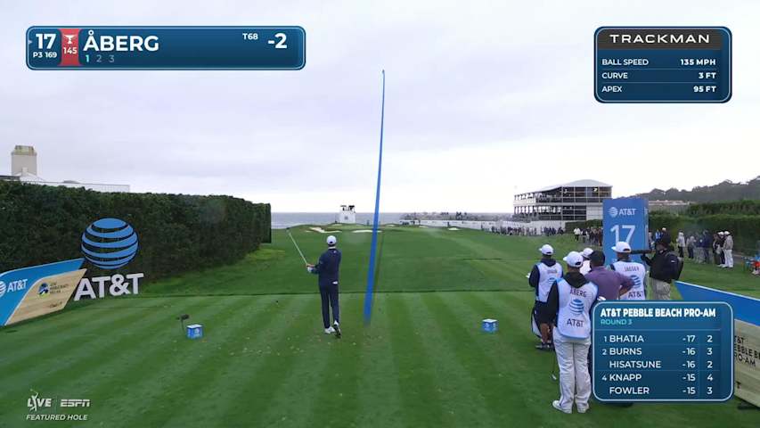 Ludvig Aberg sinks 29-foot birdie putt on No. 17 at Pebble Beach