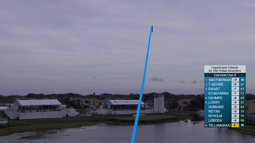 Sudarshan Yellamaraju drives to 3 feet for near ace on No. 17 at Cognizant Classic