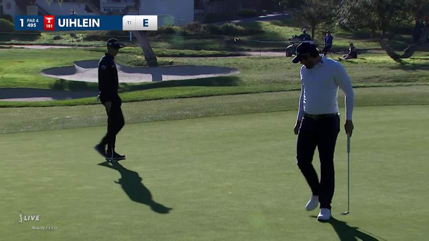 Peter Uihlein sinks a putt for birdie at AT&T Pebble Beach