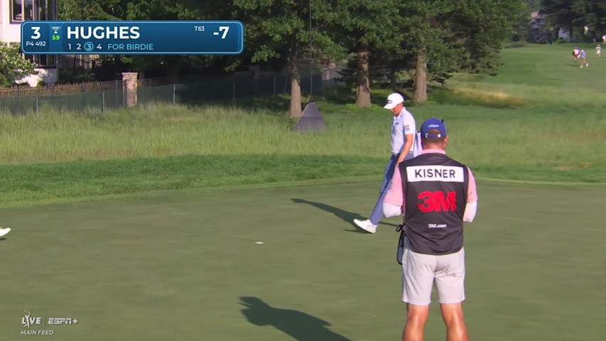 Mackenzie Hughes sinks a 32-foot birdie putt on No. 3 at 3M Open