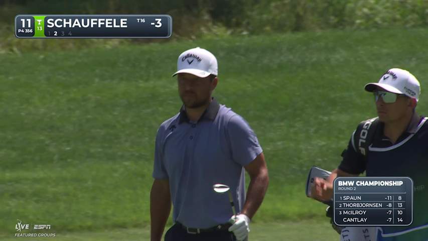 Xander Schauffele gets up-and-down from 83 yards for birdie on No. 11 at BMW Championship