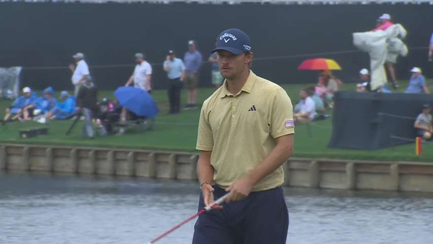 Nicolai Højgaard taps in from 3 feet for birdie on No. 16 at THE PLAYERS