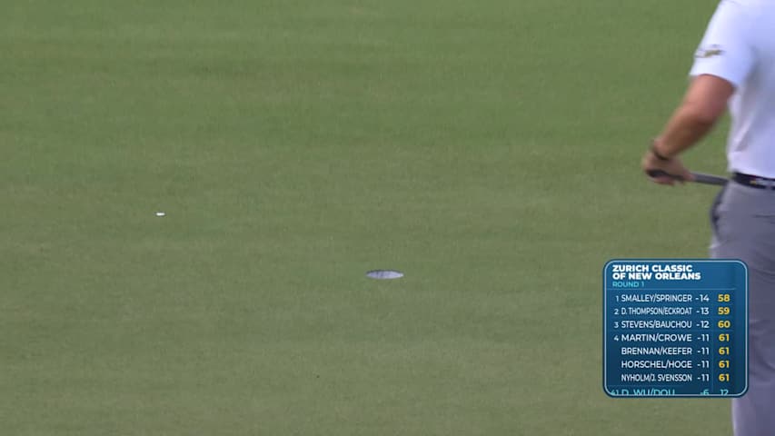 Wu/Dou sinks a 22-foot birdie putt on No. 3 at Zurich Classic