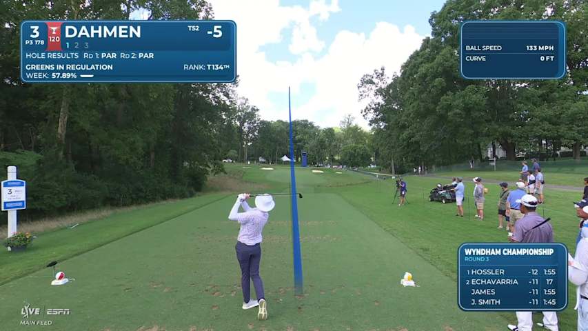 Joel Dahmen sinks 33-foot birdie putt on No. 3 at Wyndham