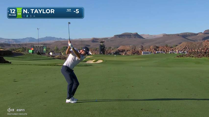 Nick Taylor holes 22-foot approach for birdie on No. 12 at Bank of Utah