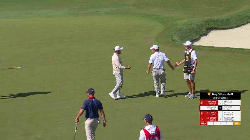 Tom Kim makes birdie on No. 12 at the 2026 Presidents Cup