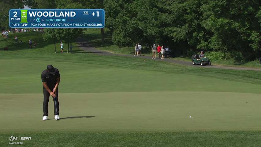 Gary Woodland sinks 13-foot putt for birdie on No. 2 at the Memorial