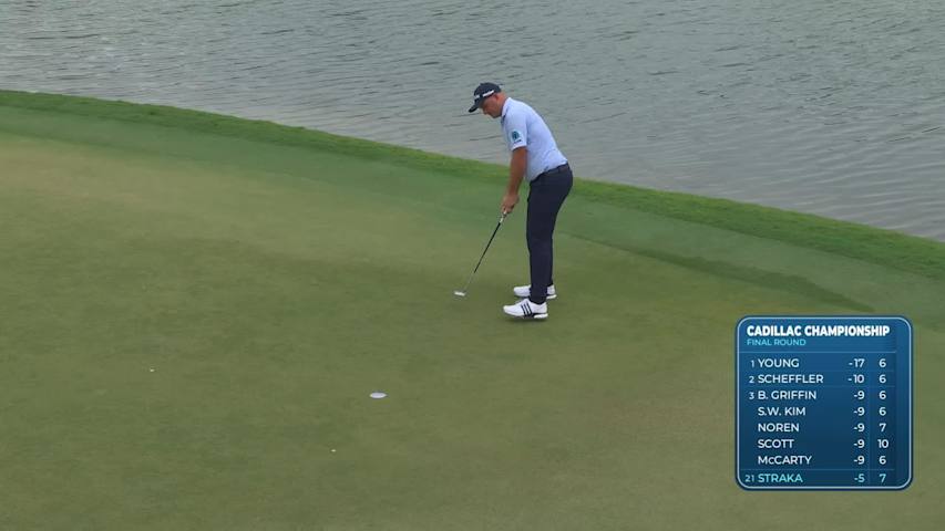 Sepp Straka sinks 7-foot putt for birdie on No. 8 at Cadillac