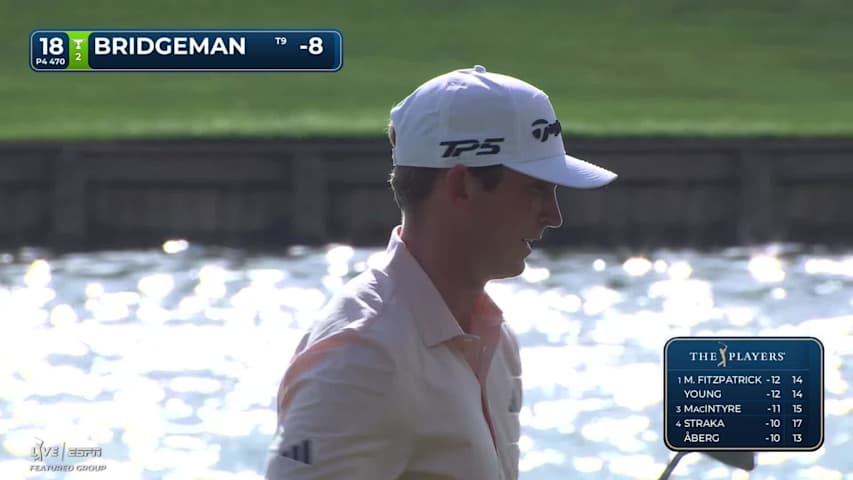Jacob Bridgeman hits 118-yard approach to 10 feet, sets up birdie on No. 18 at THE PLAYERS
