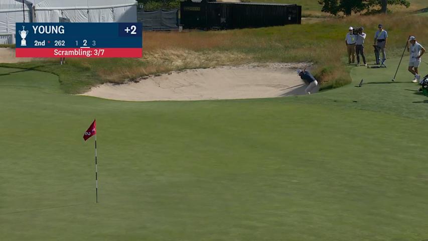 Cameron Young nearly holes out bunker shot in Round 2 of U.S. Open