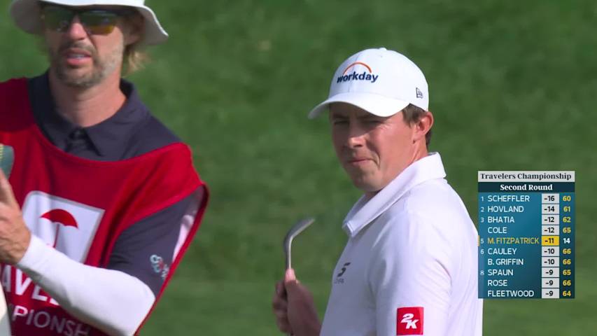 Matt Fitzpatrick taps in from 1 foot for birdie on No. 15 at Travelers