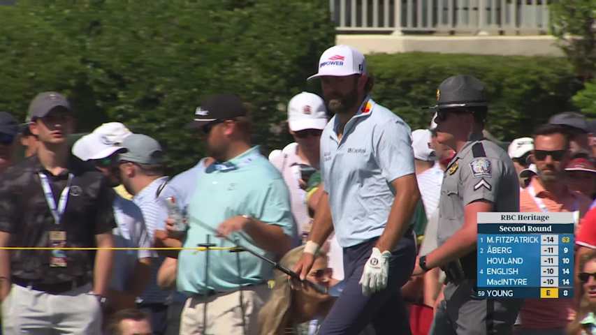 Cameron Young sinks 3-foot birdie putt on No. 9 at RBC Heritage