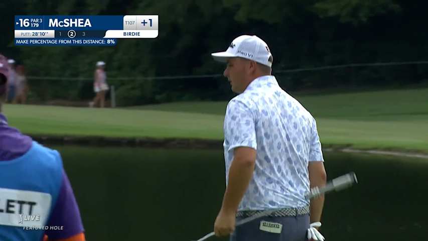 Blake McShea rolls in a 28-foot birdie putt at Wyndham