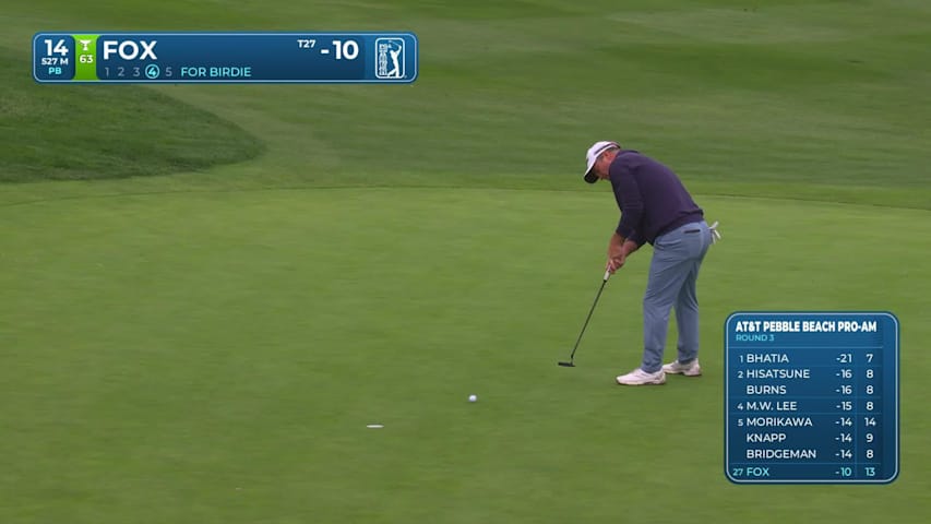 Ryan Fox drains 8-foot birdie putt on No. 14 at AT&T Pebble Beach
