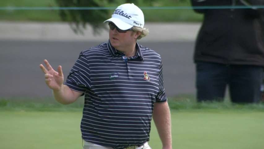 Brad Fritsch sinks a 31 foot putt on No. 16 at Hotel Fitness