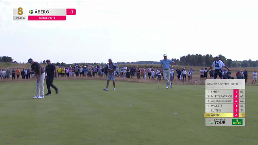 Ludvig Åberg drains 29-foot birdie putt on No. 8 at Genesis Scottish Open