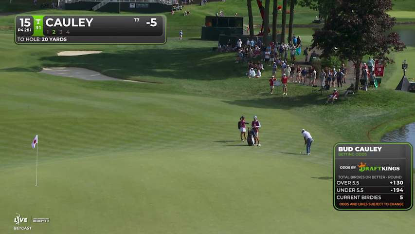 Bud Cauley drains 4-foot putt for birdie on No. 15 at Travelers