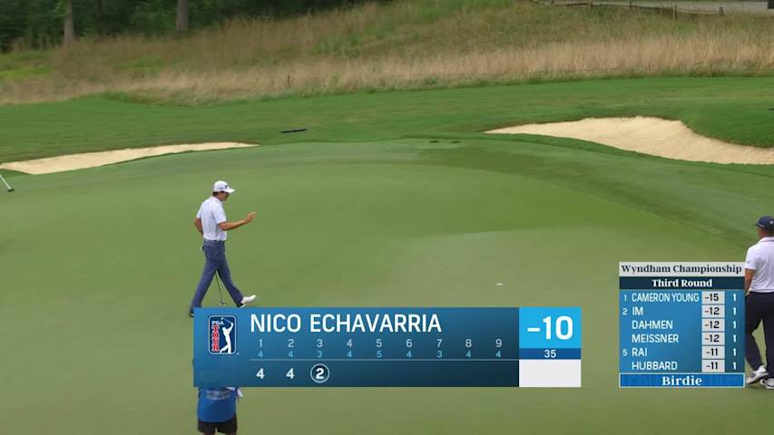 Nico Echavarria sinks a 23-foot birdie putt on No. 3 at Wyndham